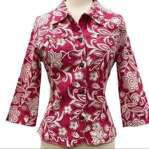 Kak tus Red Floral Jeans Jacket